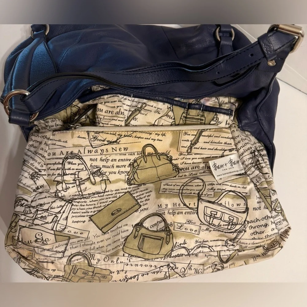Barr & Barr New York Hobo Blue Shoulder Bag Leather Silver Hardware